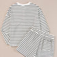 Black white Stripes Printed Half Button Long Sleeve Top and Shorts Set