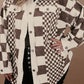 Brown Color Block Checkered Print Corduroy Plus Size Shacket