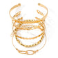 Gold Heart Plated Multi Layer Open Cuff Bracelet Set