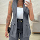 2 Pieces Outfits Striped Print Turn down Collar Pocket Design Vest Blazer and Casual Shorts Set