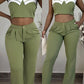 Crop Cami Top & Ruched Pocket Design Pants Set