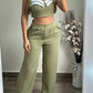 Crop Cami Top & Ruched Pocket Design Pants Set