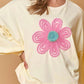 Beige Tinsel Flower Dropped Puff Sleeve Sweatshirt