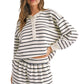 Black white Stripes Printed Half Button Long Sleeve Top and Shorts Set