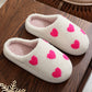 Pink Heart Pattern Valentines Fuzzy Winter Slippers