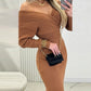 Off Shoulder Slim Fit Knit Long Sleeve Sweater Dress