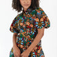 Multicolour Floral Puff Short Sleeve Shirt Mini Dress