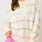 White Rainbow Stripes Drop Shoulder Baggy Henley Sweater