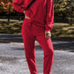 Racing Red Solid Color High Low Pullover and Skinny Pants Set