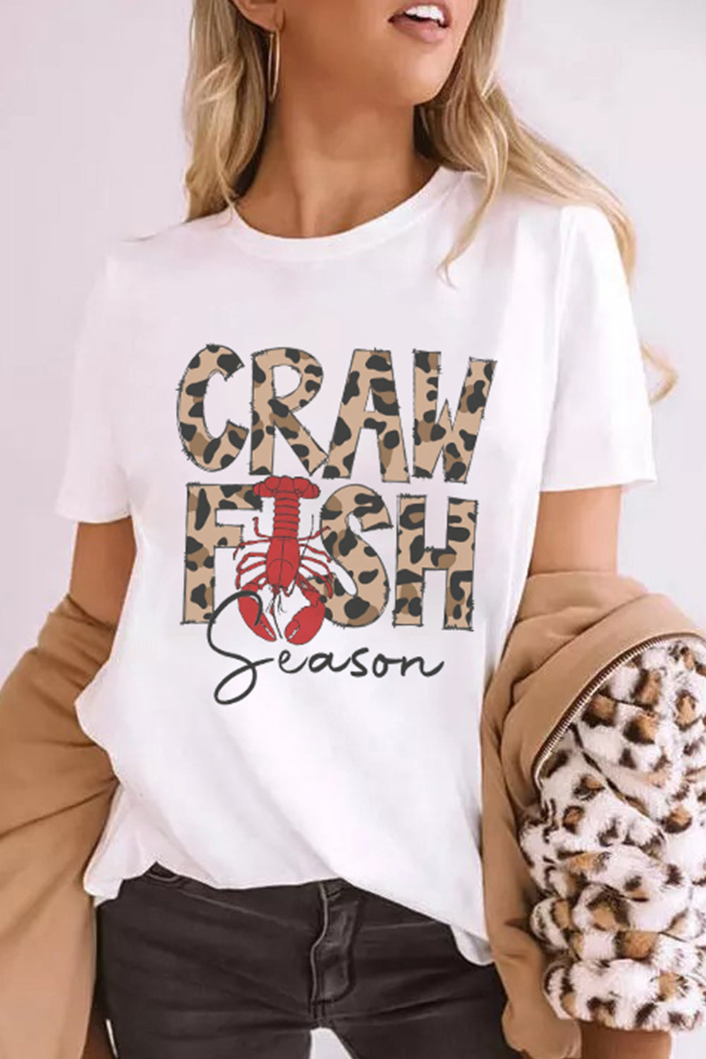 White Leopard CRAWFISH Season Lettering Casual Tee