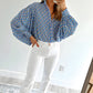 Sky Blue Abstract Print Shirred Cuff Buttoned Oversized Shirt