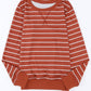 Red Striped Print Ribbed Trim Long Sleeve Top