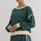 Evergreen Color Contrast Loose Pullover and Lace-up Waist Skort Set