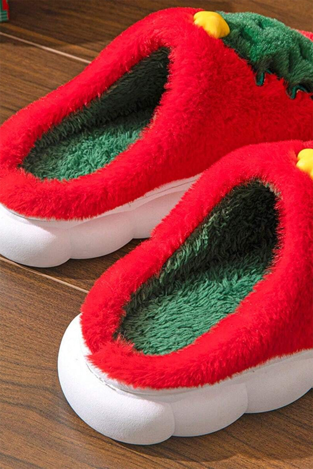 Fiery Red Christmas Tree Graphic Thick Sole Plush Slippers