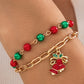 Gold Christmas Pendant Beaded Layered Bracelet Set