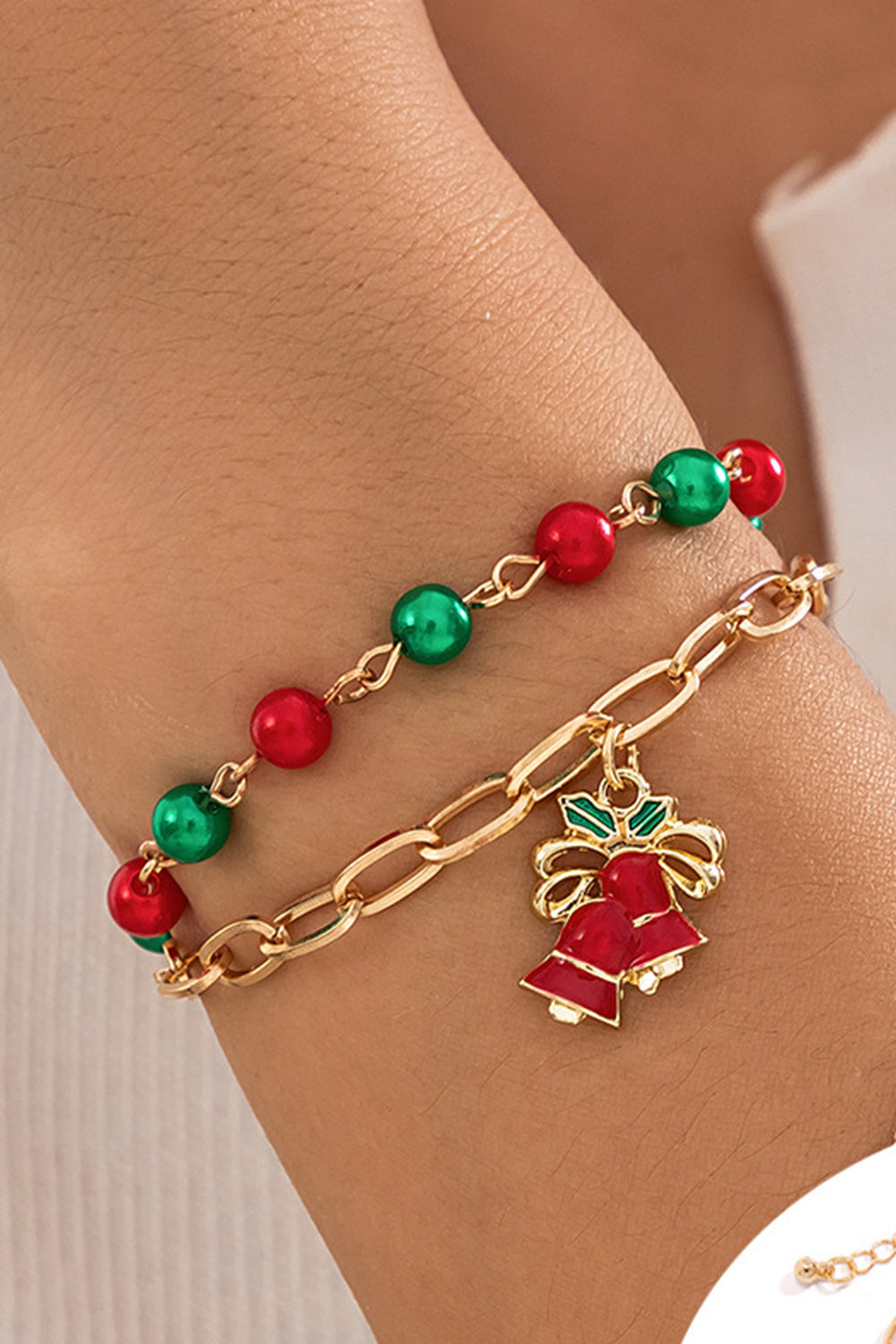 Gold Christmas Pendant Beaded Layered Bracelet Set