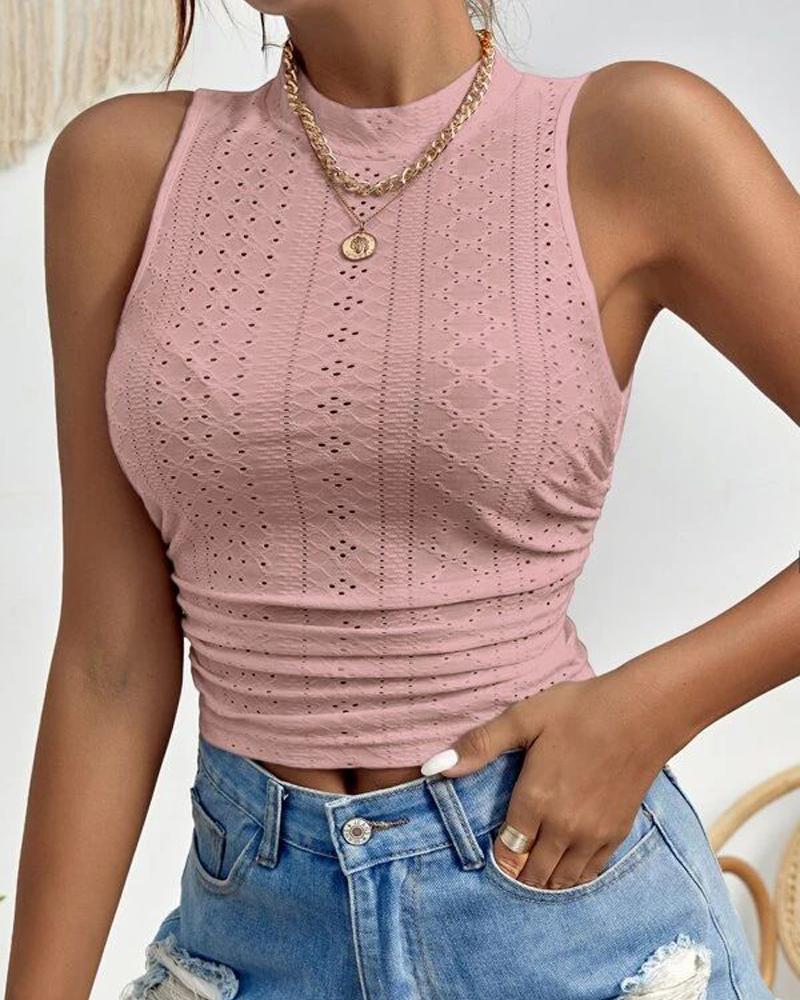 Eyelet Embroidery Textured Ruched Tank Top