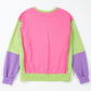 Pink Colorblock Exposed Seam Crewneck Casual Sweatshirt