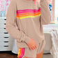 Apricot Striped Accent Pullover and Shorts Two Piece Casual Set