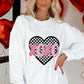 White Valentines XOXO Checkered Heart Printed Baggy Corded Sweatshirt