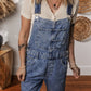 Sail Blue Denim Bib Straight Leg Jumpsuit with Pockets