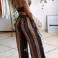 Butterfly Geometric Print Twisted Crop Top & Pocket Design Pants Set