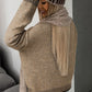 Pale Khaki Contrast Trim Mock Neck Drop Shoulder Sweater