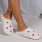 White Heart Shape Embroidered Slip On Plush Slippers