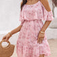 Glitter Lurex Floral Print Cold Shoulder Spaghetti Strap Ruffles Layered Dress Sweet Dress