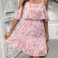 Glitter Lurex Floral Print Cold Shoulder Spaghetti Strap Ruffles Layered Dress Sweet Dress