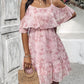 Glitter Lurex Floral Print Cold Shoulder Spaghetti Strap Ruffles Layered Dress Sweet Dress