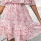 Glitter Lurex Floral Print Cold Shoulder Spaghetti Strap Ruffles Layered Dress Sweet Dress