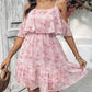 Glitter Lurex Floral Print Cold Shoulder Spaghetti Strap Ruffles Layered Dress Sweet Dress