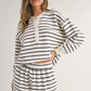 Black white Stripes Printed Half Button Long Sleeve Top and Shorts Set