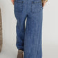 Dusk Blue Plus Size Drawstring High Waist Straight Leg Jeans