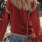 Red Dahlia Color Contrast Trim Drop Shoulder Crew Neck Sweater