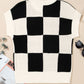 Black Checkered Color Block Crew Neck Short Sleeve Sweater