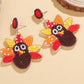 Cinnamon Beaded Turkey Thanksgiving Holiday Earrings