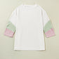 White Color Block Ribbed Knit Quarter Sleeve Top