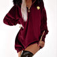 Velvet Fuzzy Trim Hooded Ruched Long Sleeve Zip Up Mini Dress