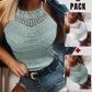 2 Pieces Halter Lace Up Water Soluble Lace Trim Sleeveless Tank Jacquard Casual Slim Fit Knit Top