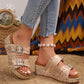 Pale Khaki Retro Buckle Studded Platform Slippers