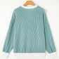 Light Blue Sequin Clover Graphic Colorblock Long Sleeve Corded Top