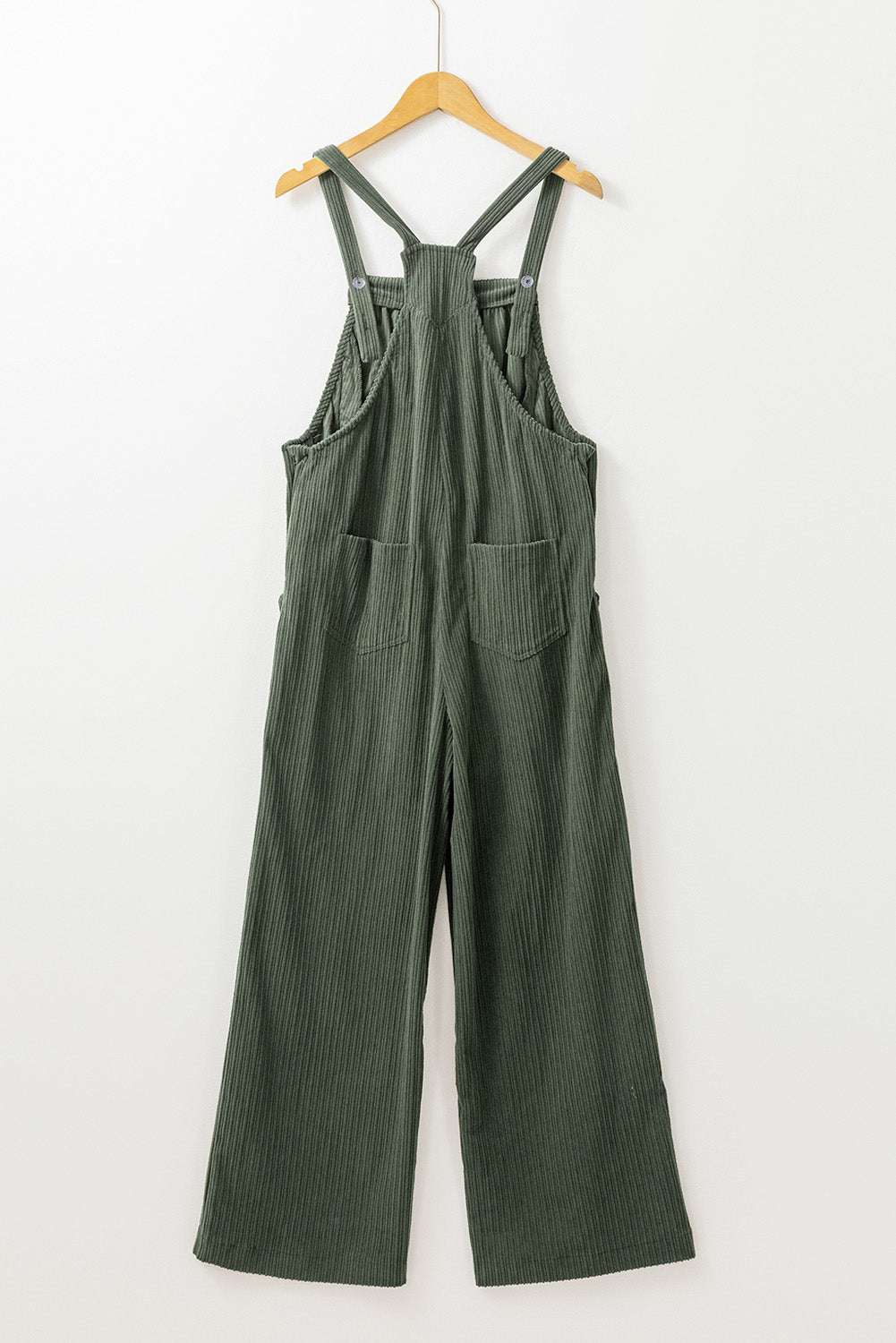 Jungle Green Plus Size Corduroy Pocketed Wide Leg Overall