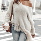 V Neck Long Sleeve Sweater Fringe Pullover Casual Tassel Fall Winter Top