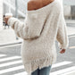 V Neck Long Sleeve Sweater Fringe Pullover Casual Tassel Fall Winter Top