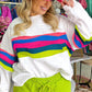 White Plus Size Colorful Striped Drop Shoulder Loose Sweatshirt