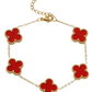 Fiery Red St Patricks Four Leaf Clover Chain Bracelet