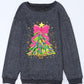 Gray Stunning Christmas Tree Printed Drop Shoulder Corded Sweatshirt