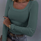 Long Sleeve U Neck Skinny Ribbed Top